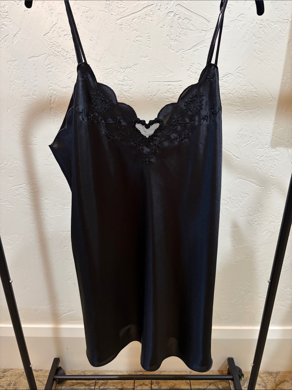 Lord & Taylor Black Satin Lace-Trim Chemise